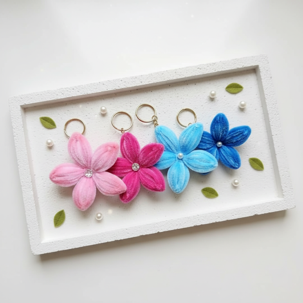 Petal Pack | Set of 4 Handcrafted Flower Keychains | Pink & Blue Collection