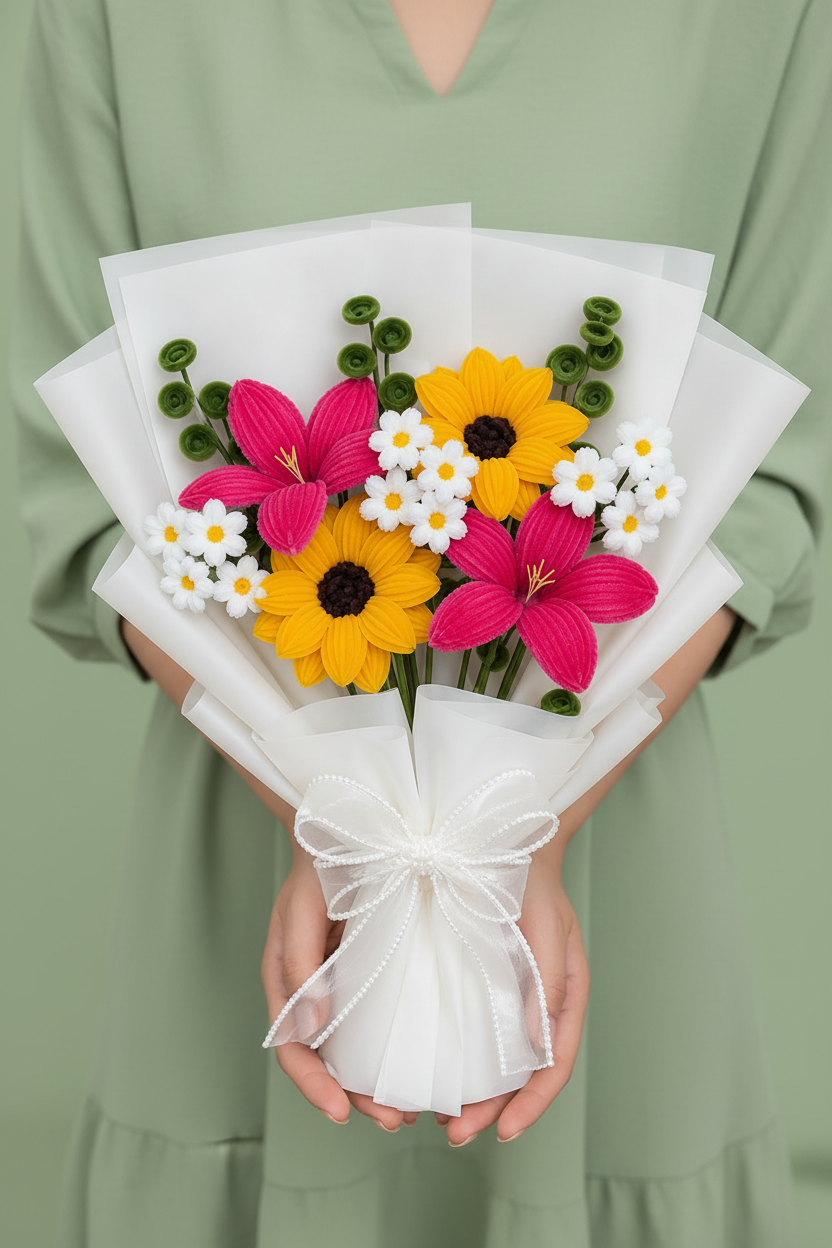 Mixed Chenille Bouquet - Sage Green