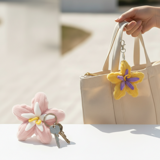 Bloom Trio | Set of 3 Handcrafted Plush Flower Keychains | Yellow, Hot Pink & Blush Combo