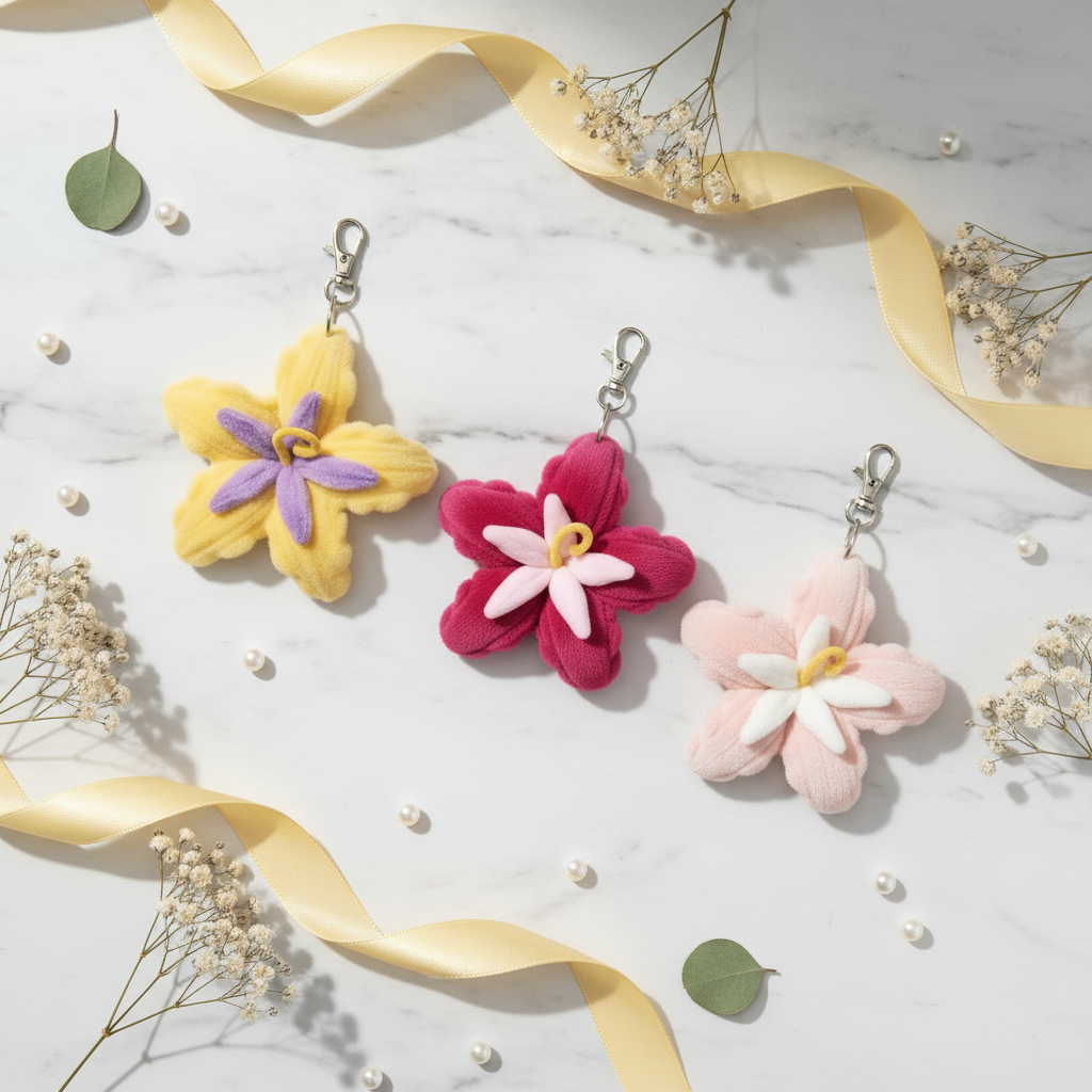 3-Pack Flower Keychains - Marble Flat Lay