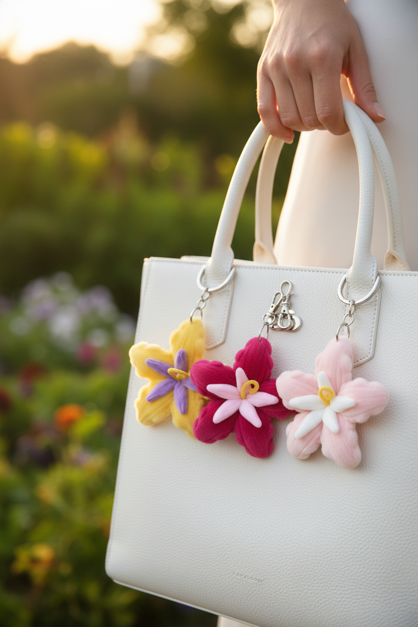 3-Pack Flower Keychains - Tote Bag Lifestyle
