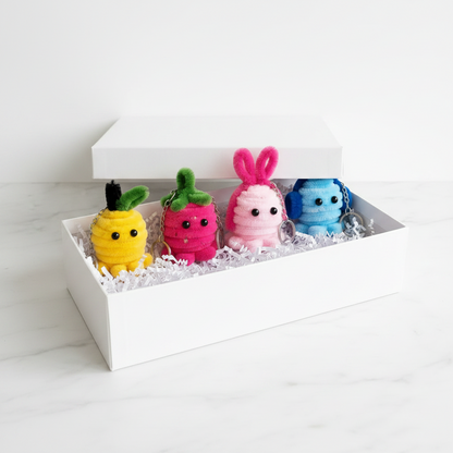 Cutie Crew | Set of 4 Handcrafted Chenille Stem Character Keychains | Gift Pack