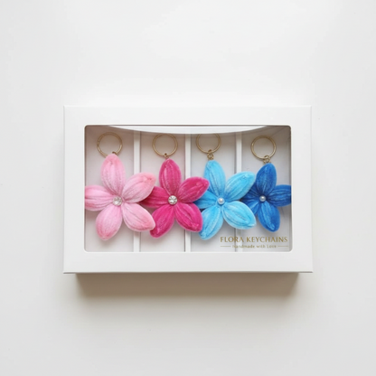 Petal Pack | Set of 4 Handcrafted Flower Keychains | Pink & Blue Collection
