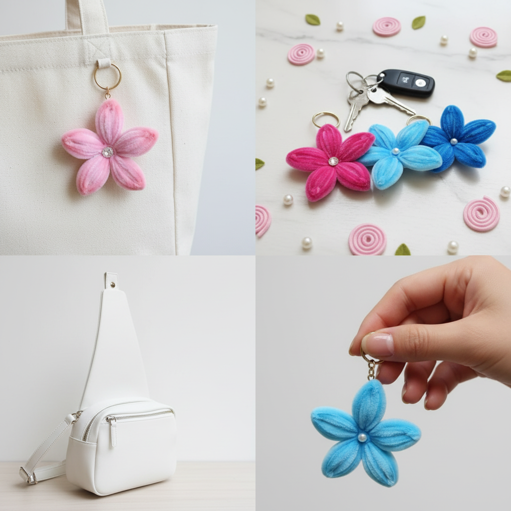 Petal Pack | Set of 4 Handcrafted Flower Keychains | Pink & Blue Collection