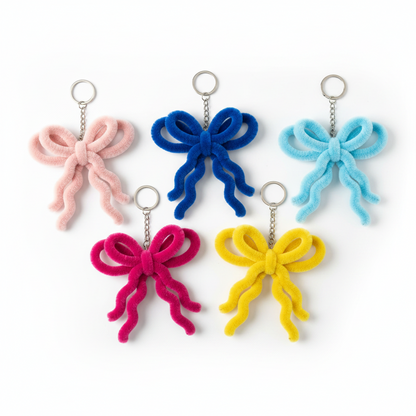 Bow | Set of 5 Handcrafted Chenille Stem Bow Keychains | 5-Colour Combo Pack