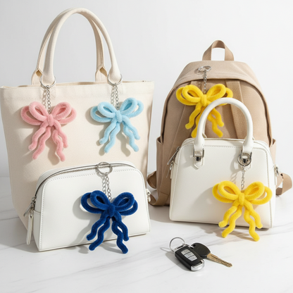 Bow | Set of 5 Handcrafted Chenille Stem Bow Keychains | 5-Colour Combo Pack
