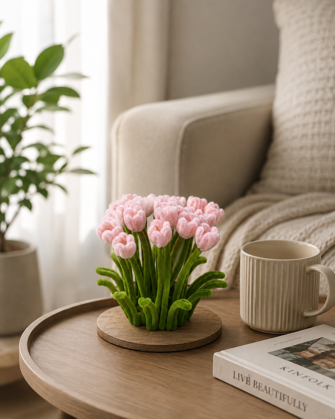Pink Tulip Dancing Flower Decor — Handmade Floral Art