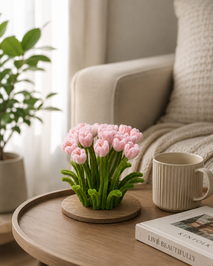 Pink Tulip Dancing Flower Decor — Handmade Floral Art