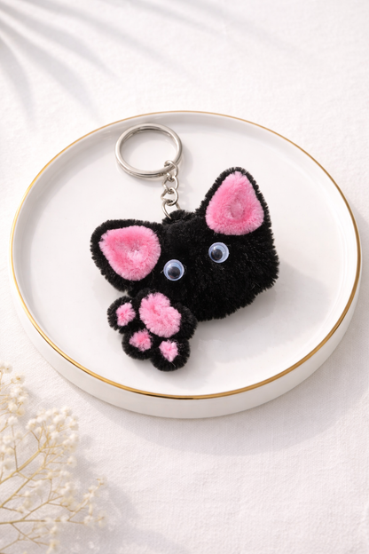 Fluffy Cat Keychain — Handmade Plush Charm