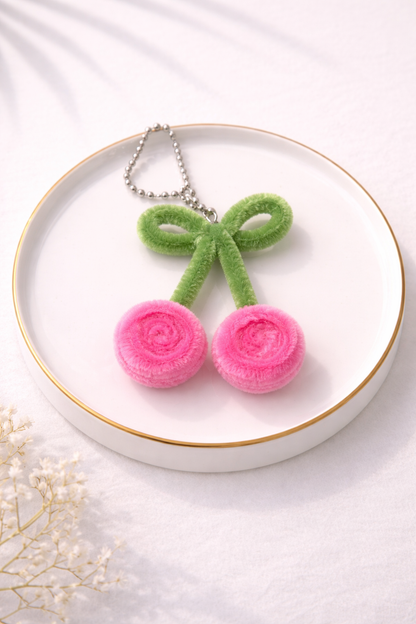 Plush Cherry Keychain — Handmade Velvet Charm