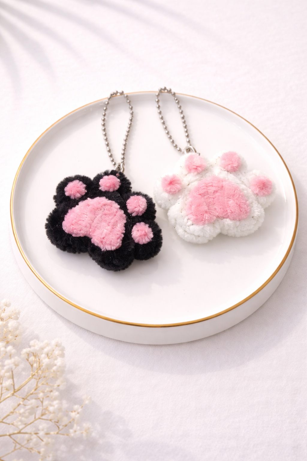 Plush Cat Paw Couple Keychain — His & Hers Matching Set