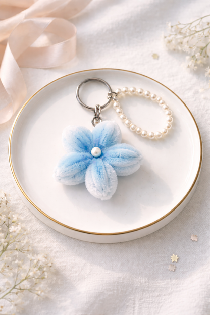 Velvet Bloom Flower Keychain with Pearl Loop