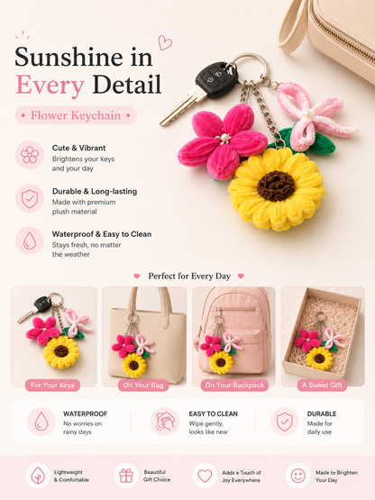 Sunflower & Bloom Bouquet Keychain — Handmade Floral Charm