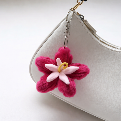Bloom Trio | Set of 3 Handcrafted Plush Flower Keychains | Yellow, Hot Pink & Blush Combo