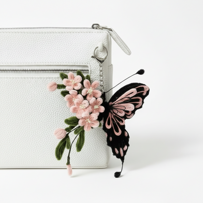 Sakura Butterfly | Handcrafted Chenille Stem Butterfly & Blossom Keychain Charm