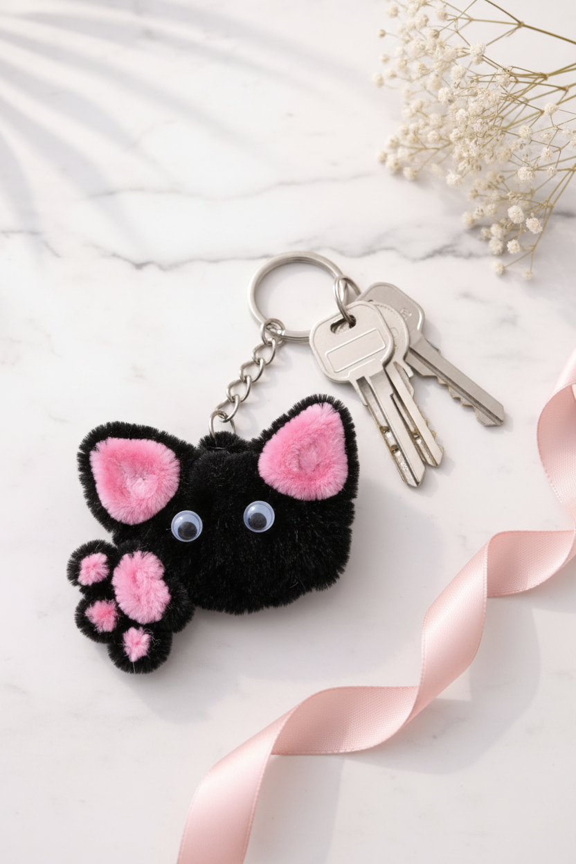 Black Cat Keychain - On Keys Marble