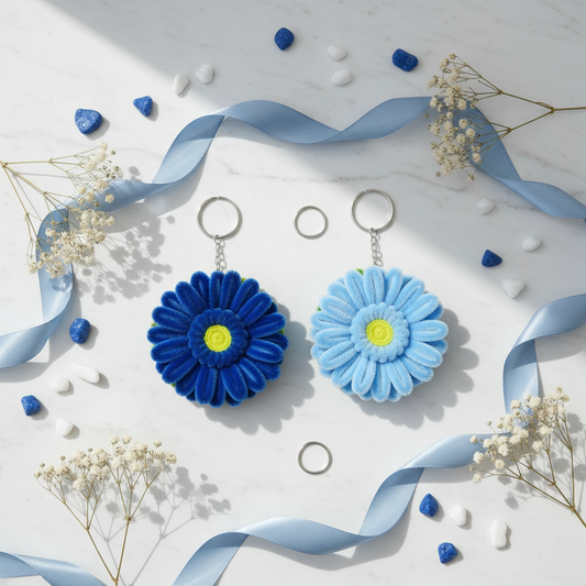 Blue Daisy Keychains - Marble Flat Lay