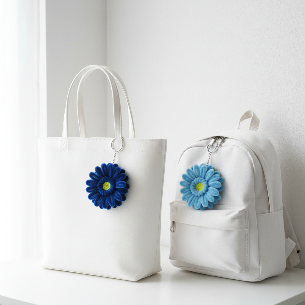 Blue Bloom Duo | Set of 2 Handcrafted Chenille Stem Gerbera Daisy Keychains | (Pack of 2)