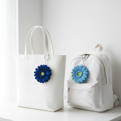 Blue Bloom Duo | Set of 2 Handcrafted Chenille Stem Gerbera Daisy Keychains | (Pack of 2)
