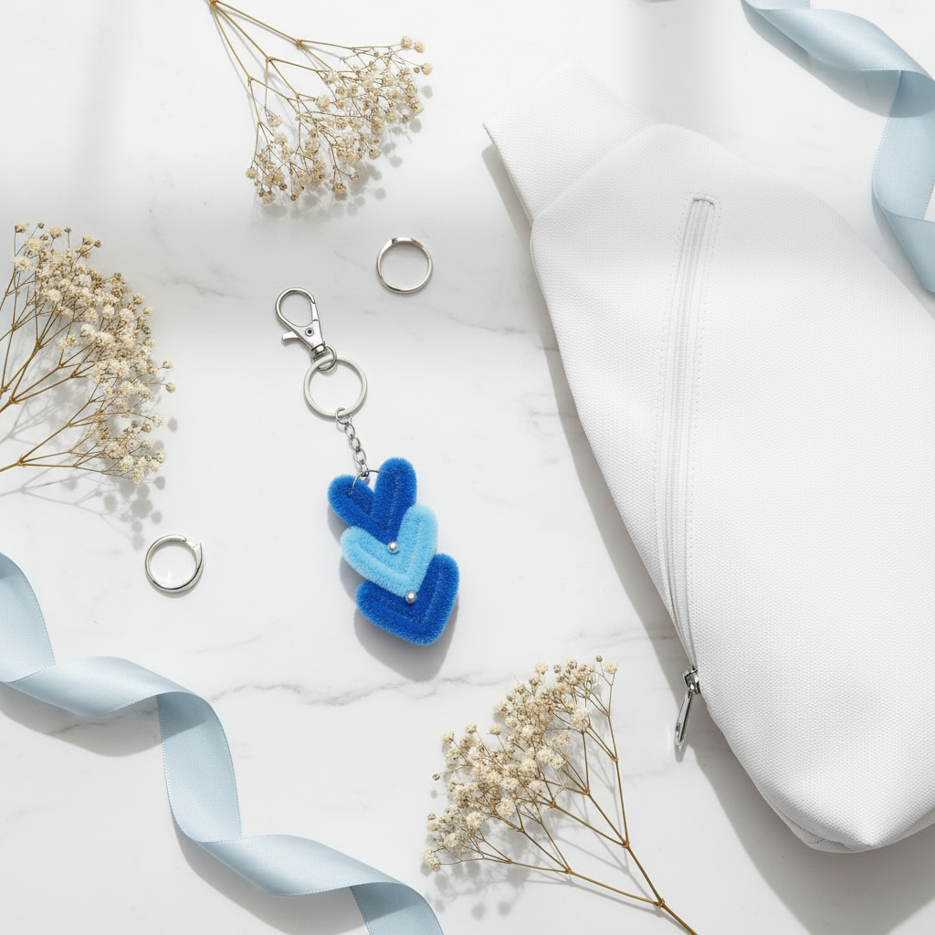 Blue Heart Keychain - Marble Flat Lay