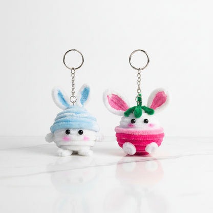 Bunny Besties | Set of 2 Handcrafted Chenille Stem Bunny Keychains | Blue & Pink Gift Pack