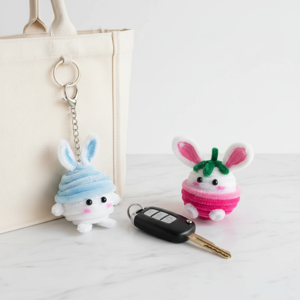 Bunny Besties | Set of 2 Handcrafted Chenille Stem Bunny Keychains | Blue & Pink Gift Pack