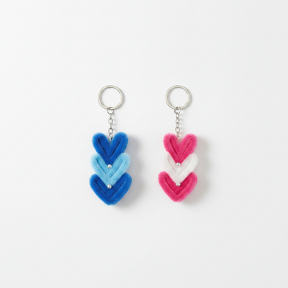 Heart Stack Duo | Set of 2 Handcrafted Chenille Stem Heart Keychains | Blue & Pink