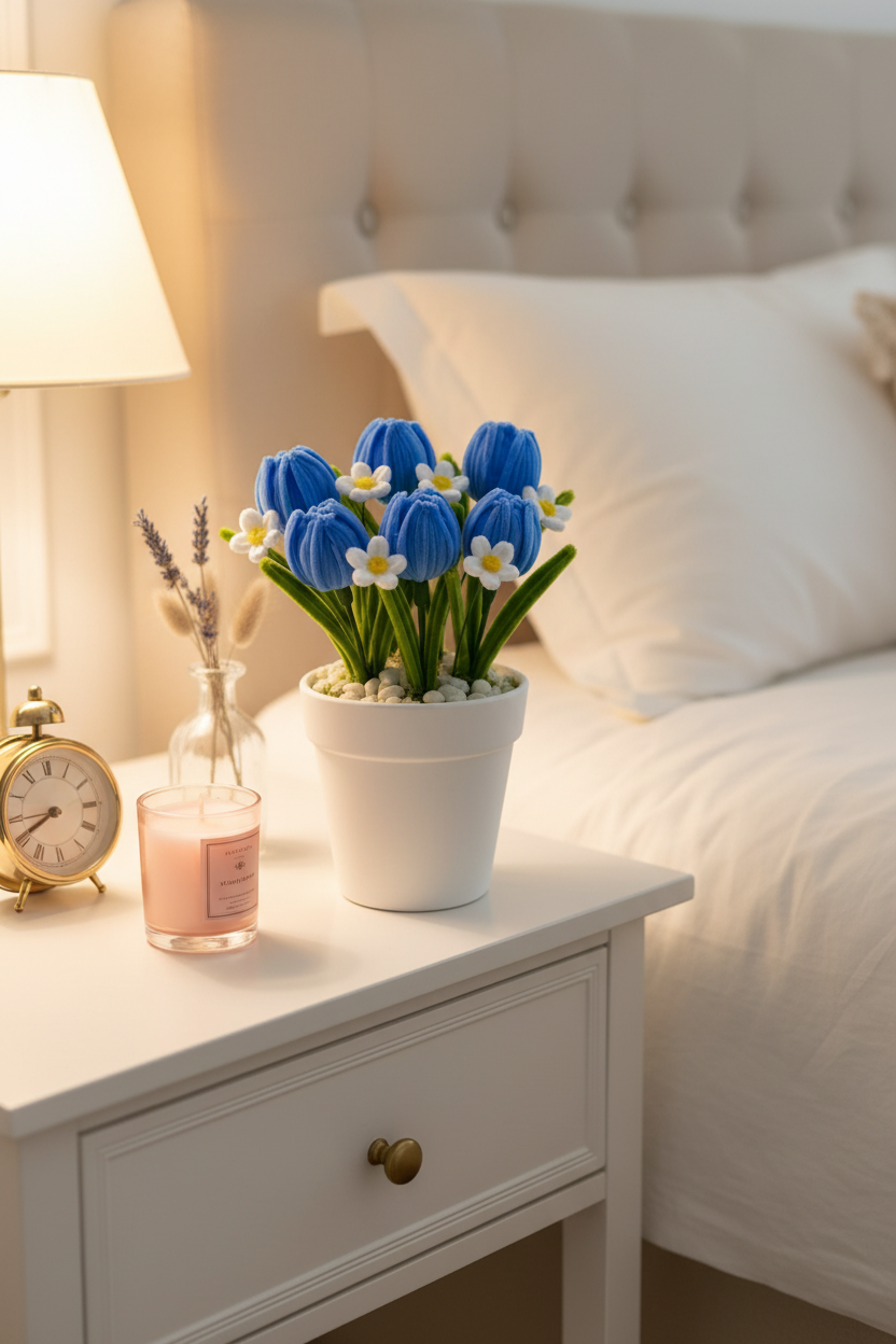 Blue Tulip & Daisy Pot - Nightstand