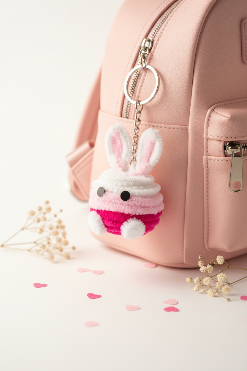 Bunny Cupcake Keychain - Backpack Lifestyle