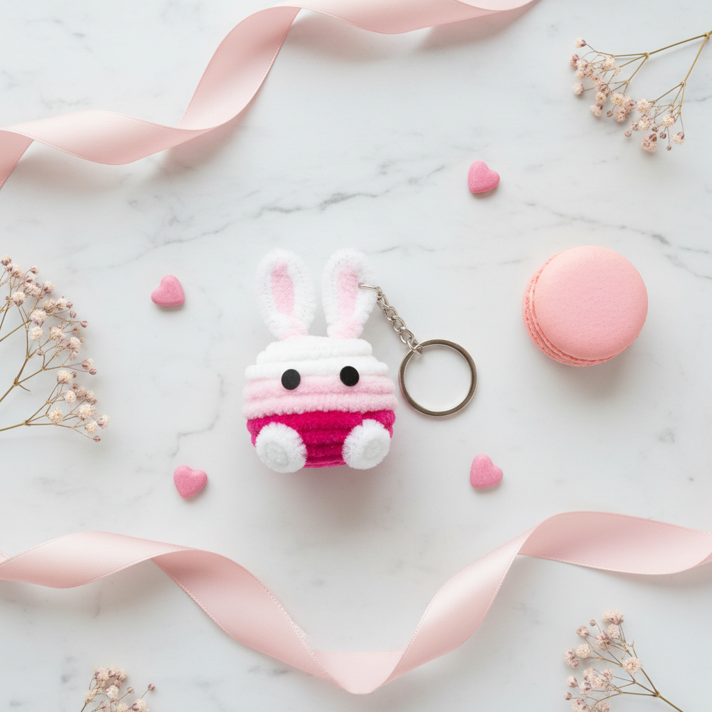 Bunny Cupcake Keychain - Sweet Flat Lay