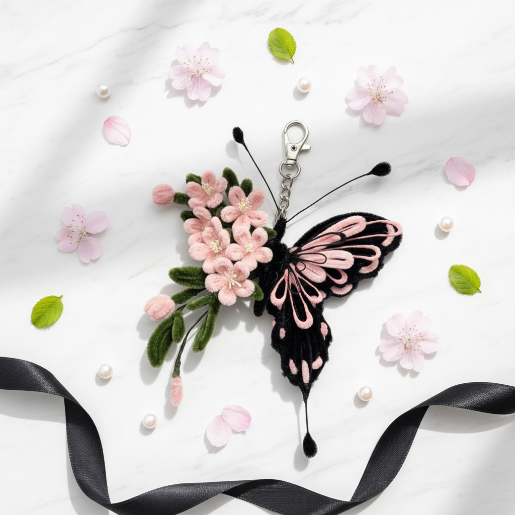 Butterfly Flower Keychain - Marble Flat Lay