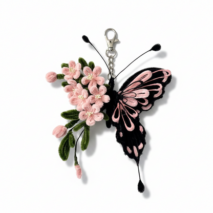 Sakura Butterfly | Handcrafted Chenille Stem Butterfly & Blossom Keychain Charm