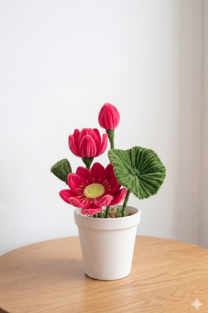 Lotus Serenity | Handcrafted Chenille Stem Lotus Flower Pot | Desk Decor Gift