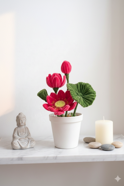Lotus Serenity | Handcrafted Chenille Stem Lotus Flower Pot | Desk Decor Gift
