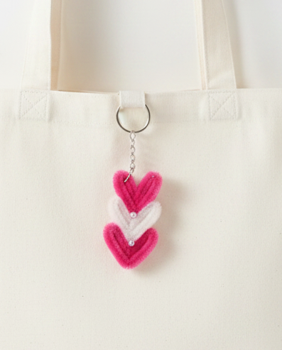 Fluffy Heart Keychain | Plush Chenille Bag Charm with Pearl Detail
