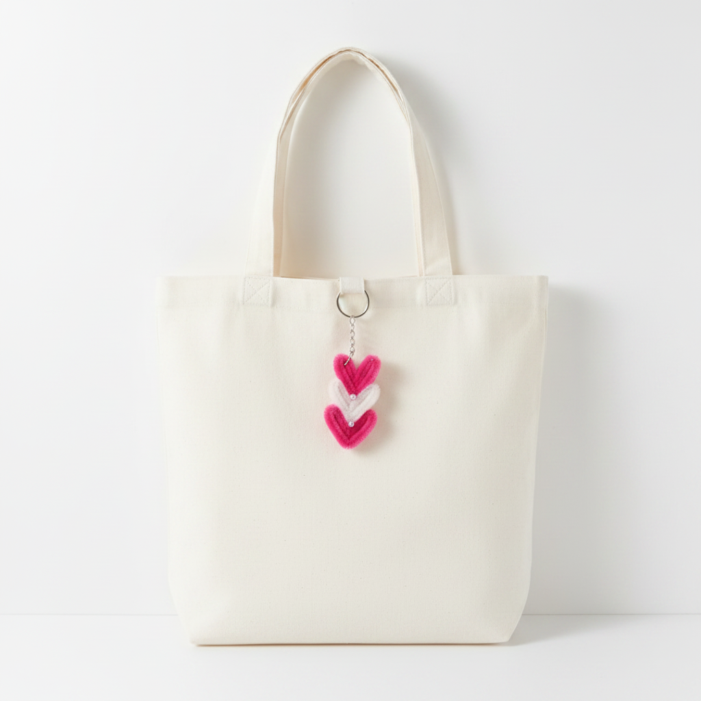 Fluffy Heart Keychain | Plush Chenille Bag Charm with Pearl Detail