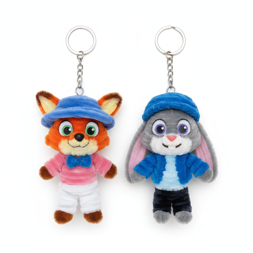 Foxy & Judy | Plush Cartoon Animal Couple Keychain Set | Fox & Bunny BFF Duo