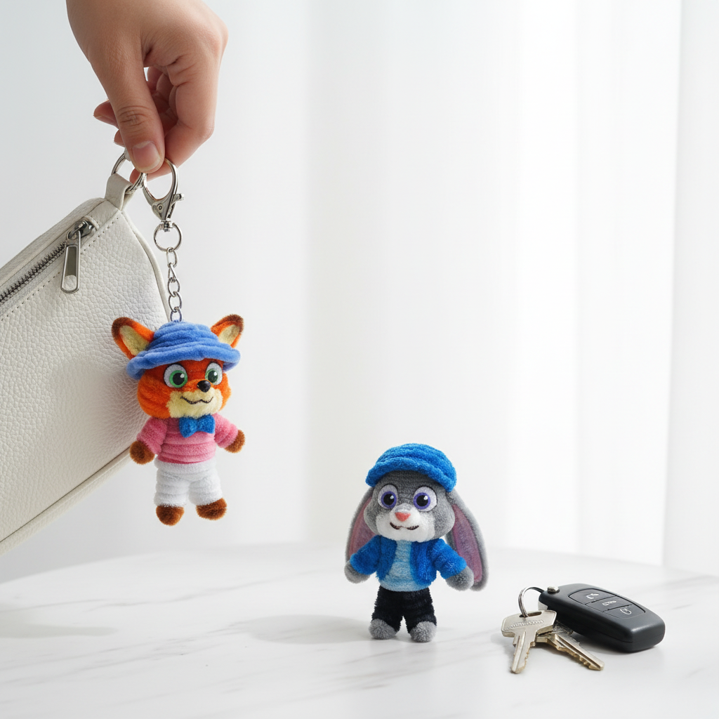 Foxy & Judy | Plush Cartoon Animal Couple Keychain Set | Fox & Bunny BFF Duo