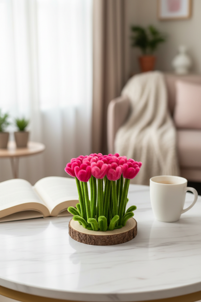 Dancing Tulips | Handcrafted Chenille Stem Tulip Bouquet on Wooden Base