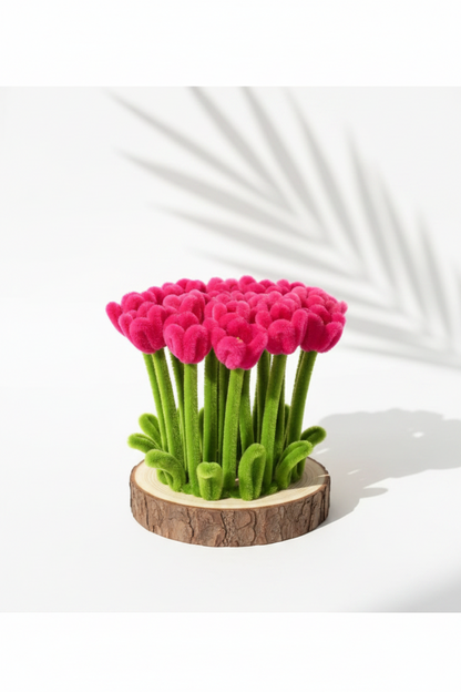 Dancing Tulips | Handcrafted Chenille Stem Tulip Bouquet on Wooden Base