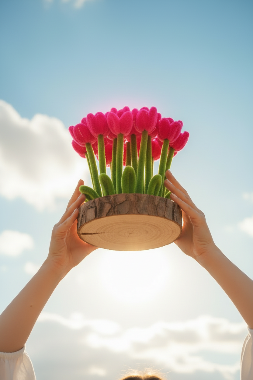 Hot Pink Tulip Garden - Hands & Sky