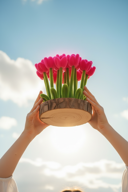 Hot Pink Tulip Garden - Hands & Sky