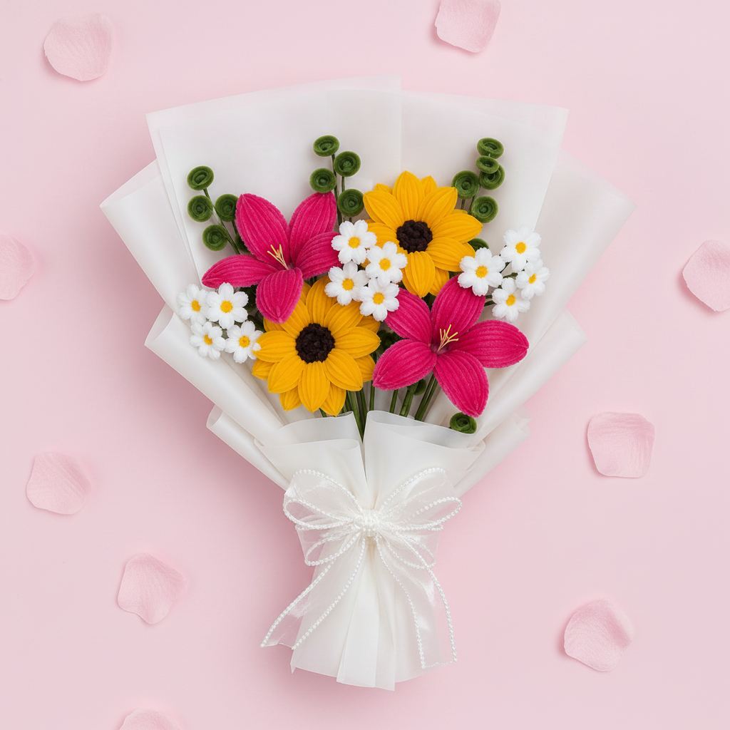 Mixed Chenille Bouquet - Flat Lay Pink