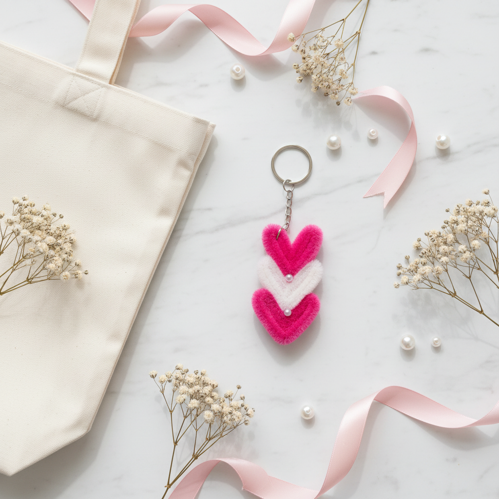 Pink Heart Keychain - Marble Flat Lay