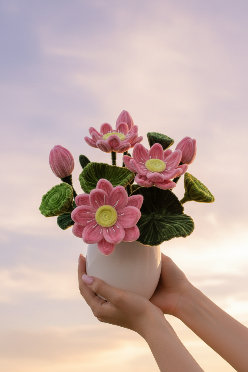 Pink Lotus Pot - Lavender Sky