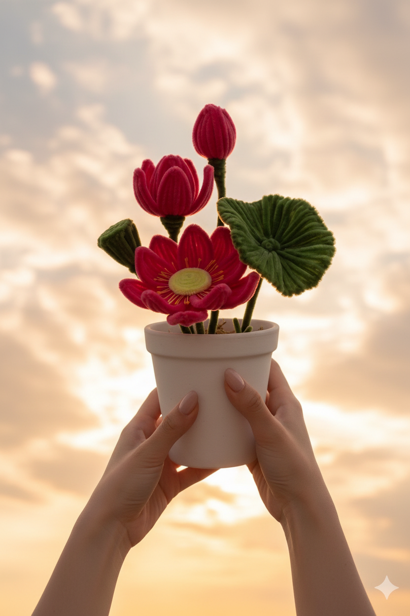 Red Lotus Pot - Golden Sky
