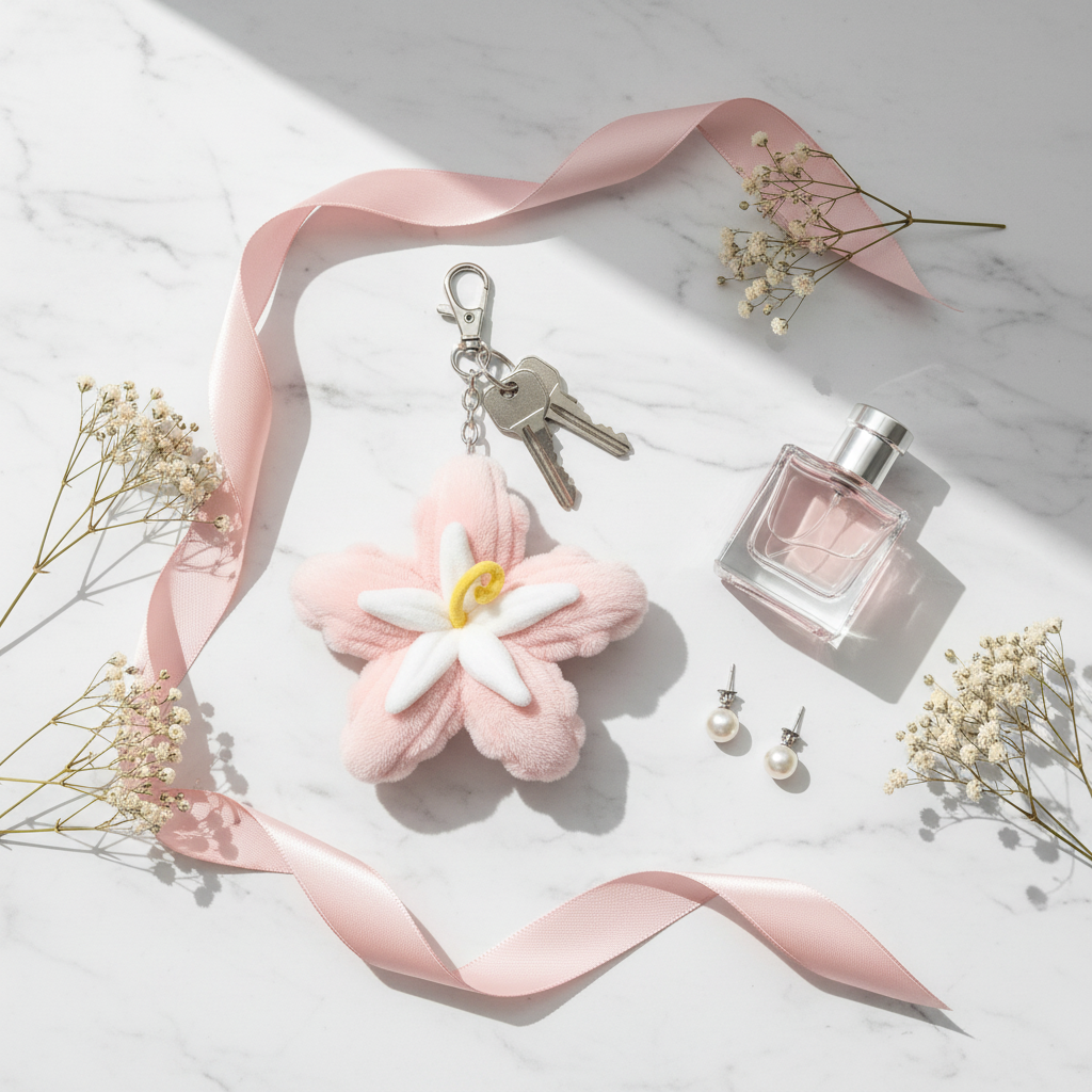 Sakura Flower Keychain - Vanity Flat Lay
