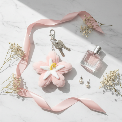 Sakura Flower Keychain - Vanity Flat Lay