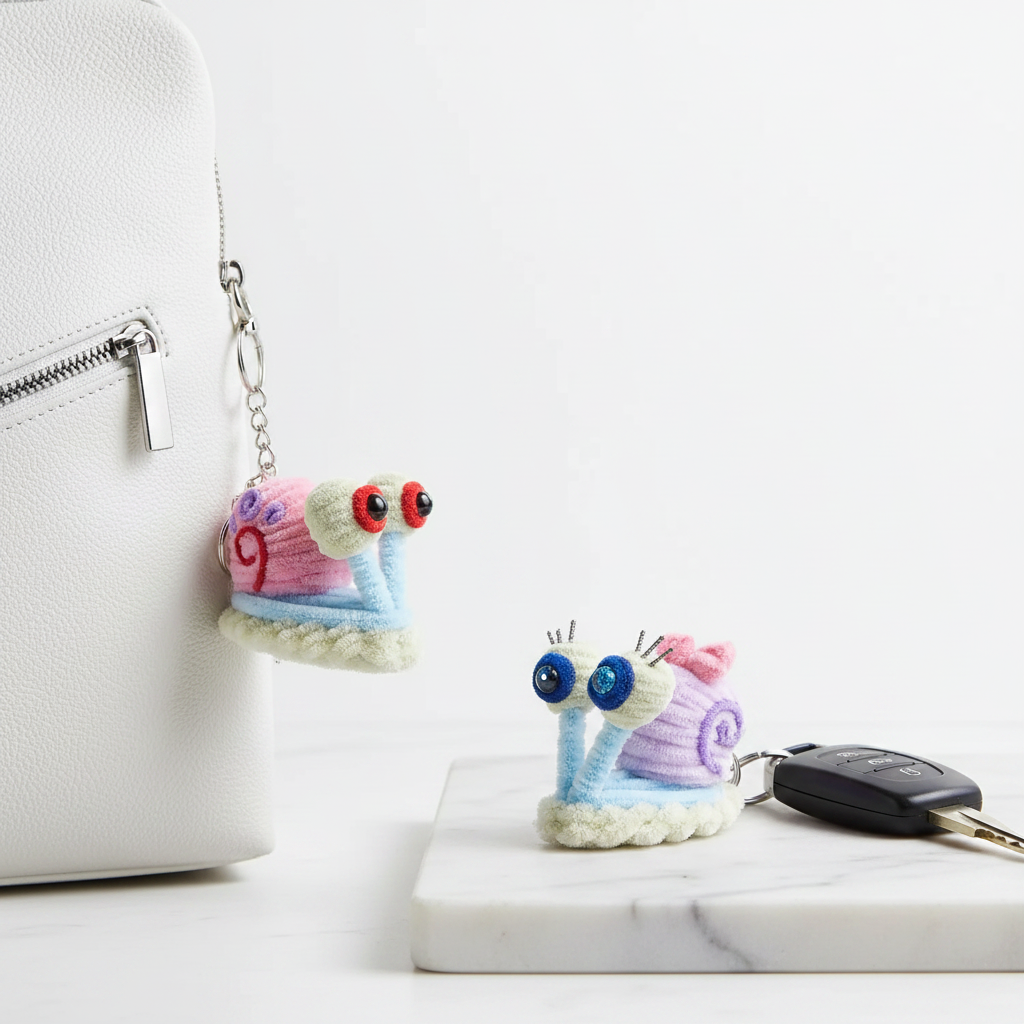 Love at First Slime | Pack of 2 Handcrafted Chenille Stem Snail Couple Keychain Set