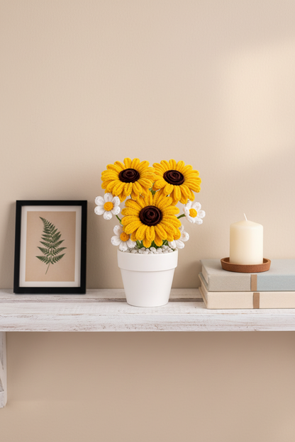 Sunny Days | Handcrafted Chenille Sunflower & Daisy Pot | Desk Decor Gift